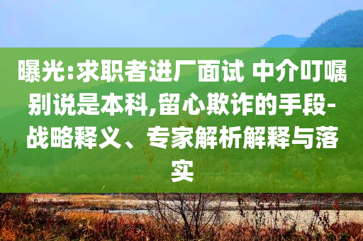 曝光:求职者进厂面试 中介叮嘱别说是本科,留心欺诈的手段-战略释义、专家解析解释与落实
