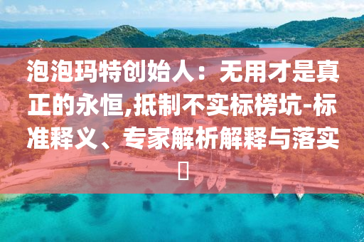 泡泡瑪特創(chuàng)始人：無用才是真正的永恒,抵制不實(shí)標(biāo)榜坑-標(biāo)準(zhǔn)釋義、專家解析解釋與落實(shí)?