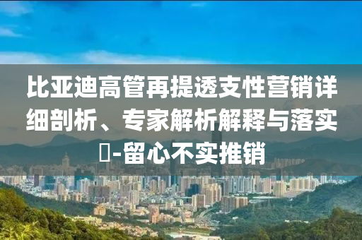 比亞迪高管再提透支性營銷詳細(xì)剖析、專家解析解釋與落實(shí)?-留心不實(shí)推銷