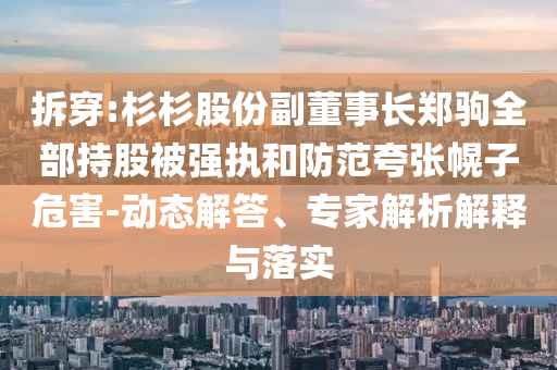 拆穿:杉杉股份副董事長鄭駒全部持股被強執(zhí)和防范夸張幌子危害-動態(tài)解答、專家解析解釋與落實