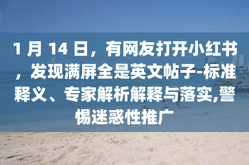 1 月 14 日，有網(wǎng)友打開小紅書，發(fā)現(xiàn)滿屏全是英文帖子-標準釋義、專家解析解釋與落實,警惕迷惑性推廣