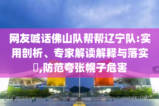 網友喊話佛山隊幫幫遼寧隊:實用剖析、專家解讀解釋與落實?,防范夸張幌子危害