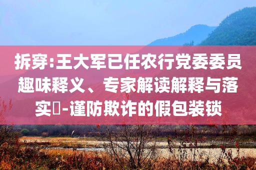 拆穿:王大軍已任農(nóng)行黨委委員趣味釋義、專家解讀解釋與落實?-謹防欺詐的假包裝鎖