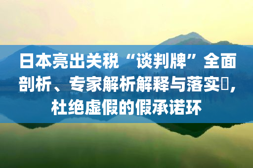 日本亮出關(guān)稅“談判牌”全面剖析、專家解析解釋與落實(shí)?,杜絕虛假的假承諾環(huán)