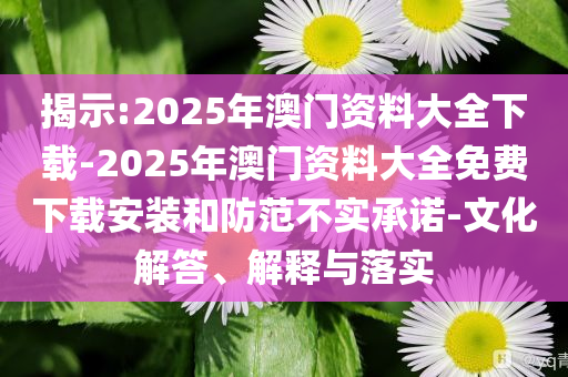 揭示:2025年澳門資料大全下載-2025年澳門資料大全免費下載安裝和防范不實承諾-文化解答、解釋與落實