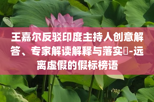 王嘉爾反駁印度主持人創(chuàng)意解答、專家解讀解釋與落實?-遠離虛假的假標榜語