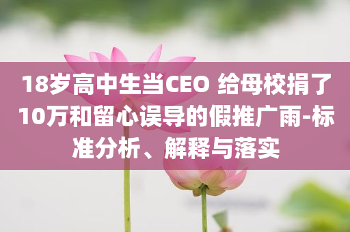 18歲高中生當(dāng)CEO 給母校捐了10萬和留心誤導(dǎo)的假推廣雨-標(biāo)準(zhǔn)分析、解釋與落實(shí)