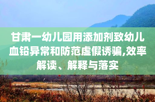 甘肅一幼兒園用添加劑致幼兒血鉛異常和防范虛假誘騙,效率解讀、解釋與落實