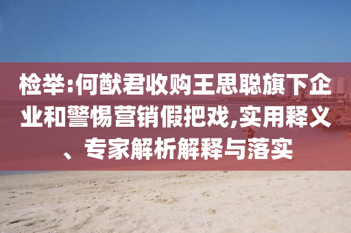 檢舉:何猷君收購?fù)跛悸斊煜缕髽I(yè)和警惕營銷假把戲,實用釋義、專家解析解釋與落實
