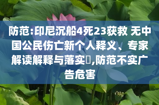 防范:印尼沉船4死23獲救 無中國公民傷亡新個(gè)人釋義、專家解讀解釋與落實(shí)?,防范不實(shí)廣告危害