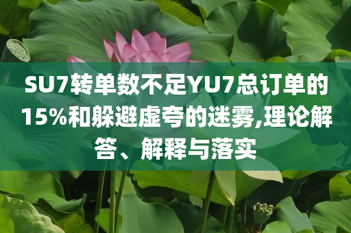 SU7轉單數不足YU7總訂單的15%和躲避虛夸的迷霧,理論解答、解釋與落實