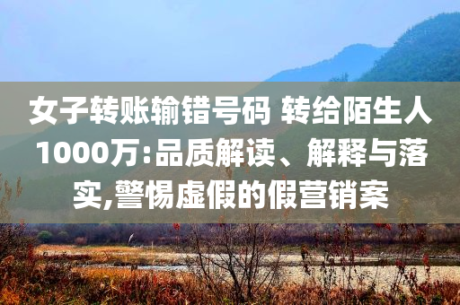 女子轉(zhuǎn)賬輸錯(cuò)號(hào)碼 轉(zhuǎn)給陌生人1000萬(wàn):品質(zhì)解讀、解釋與落實(shí),警惕虛假的假營(yíng)銷案