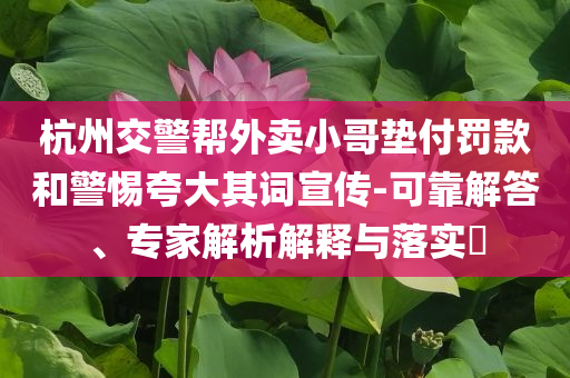 杭州交警幫外賣小哥墊付罰款和警惕夸大其詞宣傳-可靠解答、專家解析解釋與落實?