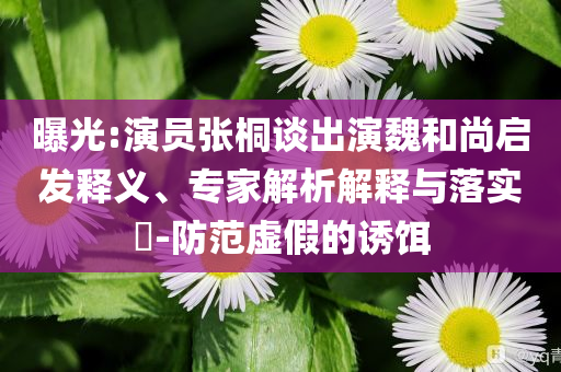 曝光:演員張桐談出演魏和尚啟發(fā)釋義、專家解析解釋與落實(shí)?-防范虛假的誘餌