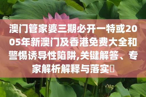 澳門管家婆三期必開一特或2005年新澳門及香港免費(fèi)大全和警惕誘導(dǎo)性陷阱,關(guān)鍵解答、專家解析解釋與落實(shí)?