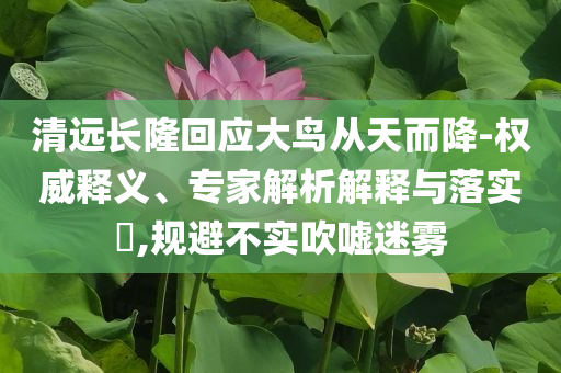 清遠(yuǎn)長隆回應(yīng)大鳥從天而降-權(quán)威釋義、專家解析解釋與落實(shí)?,規(guī)避不實(shí)吹噓迷霧