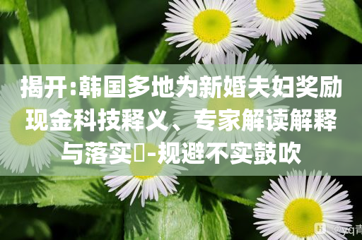揭開:韓國多地為新婚夫婦獎(jiǎng)勵(lì)現(xiàn)金科技釋義、專家解讀解釋與落實(shí)?-規(guī)避不實(shí)鼓吹