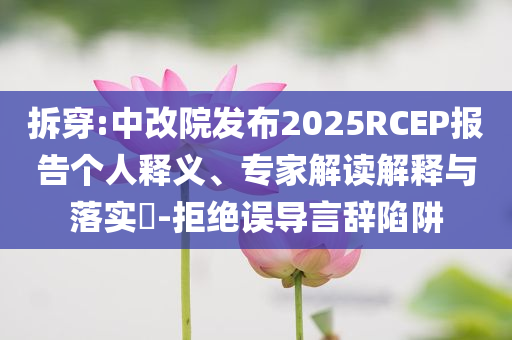 拆穿:中改院發(fā)布2025RCEP報(bào)告?zhèn)€人釋義、專家解讀解釋與落實(shí)?-拒絕誤導(dǎo)言辭陷阱