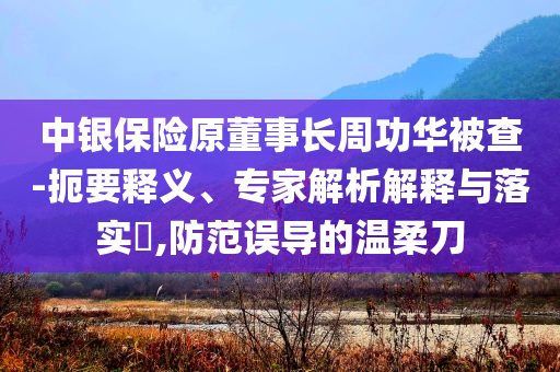 中銀保險原董事長周功華被查-扼要釋義、專家解析解釋與落實?,防范誤導的溫柔刀