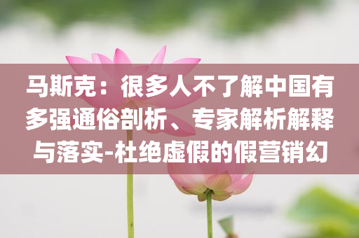 馬斯克：很多人不了解中國有多強通俗剖析、專家解析解釋與落實-杜絕虛假的假營銷幻