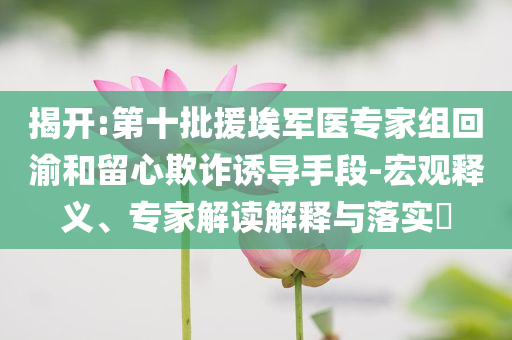 揭開:第十批援埃軍醫(yī)專家組回渝和留心欺詐誘導手段-宏觀釋義、專家解讀解釋與落實?