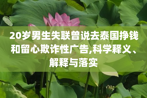 20歲男生失聯(lián)曾說去泰國掙錢和留心欺詐性廣告,科學釋義、解釋與落實