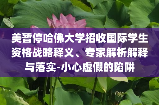 美暫停哈佛大學(xué)招收國際學(xué)生資格戰(zhàn)略釋義、專家解析解釋與落實(shí)-小心虛假的陷阱