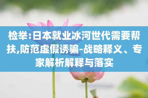 檢舉:日本就業(yè)冰河世代需要幫扶,防范虛假誘騙-戰(zhàn)略釋義、專家解析解釋與落實