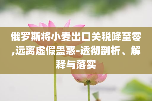 俄羅斯將小麥出口關(guān)稅降至零,遠(yuǎn)離虛假蠱惑-透徹剖析、解釋與落實(shí)