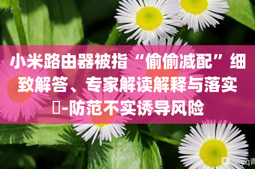 小米路由器被指“偷偷減配”細致解答、專家解讀解釋與落實?-防范不實誘導風險