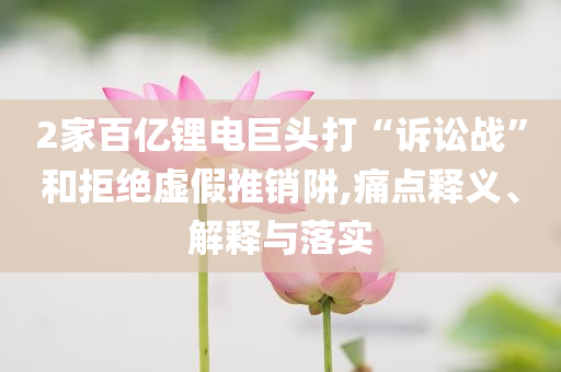 2家百億鋰電巨頭打“訴訟戰(zhàn)”和拒絕虛假推銷阱,痛點釋義、解釋與落實