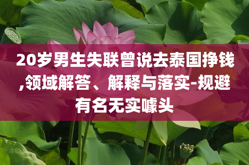 20歲男生失聯(lián)曾說去泰國掙錢,領(lǐng)域解答、解釋與落實(shí)-規(guī)避有名無實(shí)噱頭