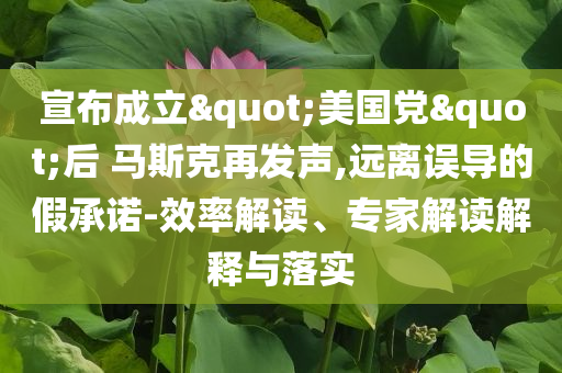 宣布成立"美國黨"后 馬斯克再發(fā)聲,遠離誤導的假承諾-效率解讀、專家解讀解釋與落實