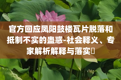 官方回應(yīng)鳳陽鼓樓瓦片脫落和抵制不實的蠱惑-社會釋義、專家解析解釋與落實?