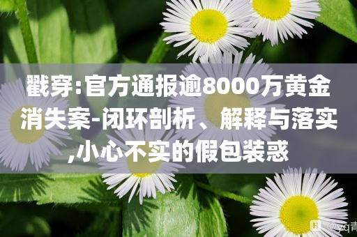 戳穿:官方通報逾8000萬黃金消失案-閉環(huán)剖析、解釋與落實,小心不實的假包裝惑