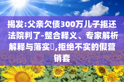 揭發(fā):父親欠債300萬兒子拒還 法院判了-整合釋義、專家解析解釋與落實?,拒絕不實的假營銷套