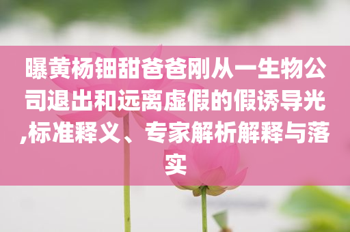 曝黃楊鈿甜爸爸剛從一生物公司退出和遠離虛假的假誘導(dǎo)光,標準釋義、專家解析解釋與落實