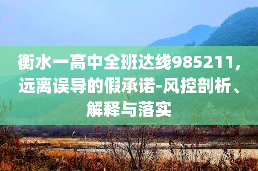 衡水一高中全班達(dá)線985211,遠(yuǎn)離誤導(dǎo)的假承諾-風(fēng)控剖析、解釋與落實(shí)