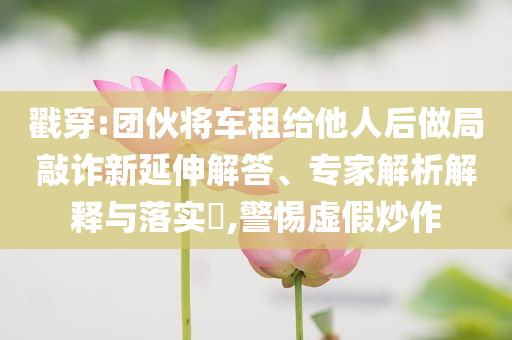 戳穿:團伙將車租給他人后做局敲詐新延伸解答、專家解析解釋與落實?,警惕虛假炒作