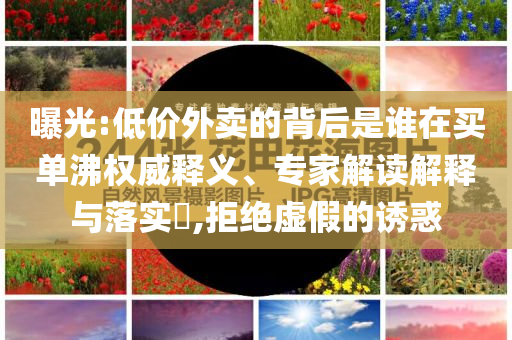 曝光:低價外賣的背后是誰在買單沸權威釋義、專家解讀解釋與落實?,拒絕虛假的誘惑