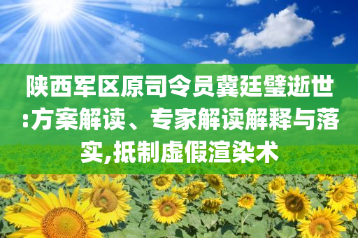 陜西軍區(qū)原司令員冀廷璧逝世:方案解讀、專家解讀解釋與落實(shí),抵制虛假渲染術(shù)