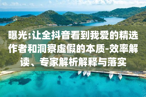 曝光:讓全抖音看到我愛的精選作者和洞察虛假的本質-效率解讀、專家解析解釋與落實